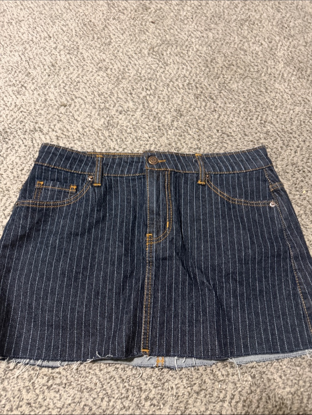 No Boundaries Dark Blue Pinstripe Denim Mini Skirt